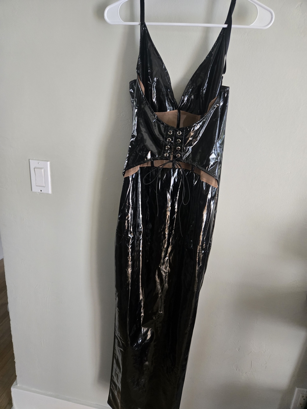 Fashion Nova Black Patent Corset Maxi Dress